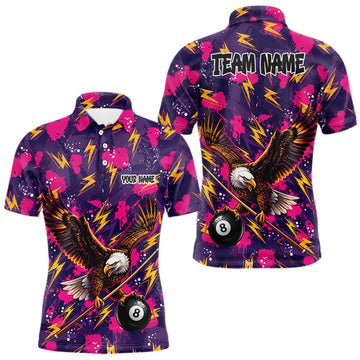 Maxcorners Purple Pink Splatter Billiard Shirt Eagle 8 Ball Pool Shirt For Men Personalized Billiard Team Jersey LM0410