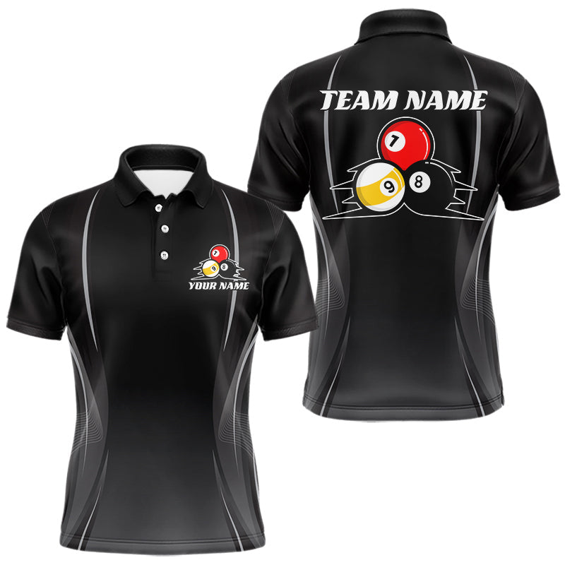 Maxcorners Personalized Grey 8 Ball 9 Ball Billiard Polo 1/4-Zip Shirt For Men Custom Pool Team Jersey
