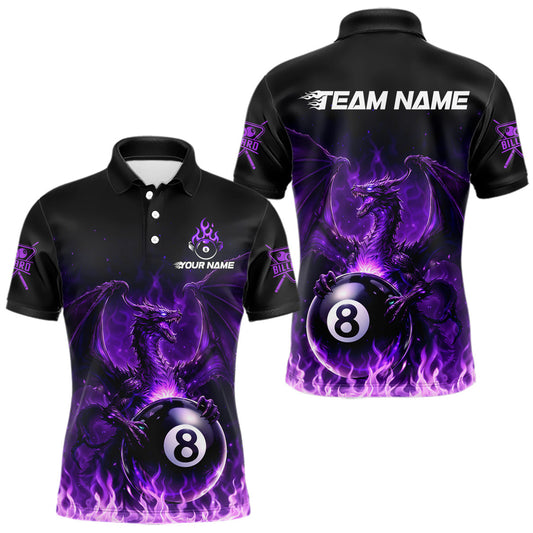 Maxcorners Purple Flaming Dragon Play Pool 8 Ball Men Billiard Shirt Custom Billiard Polo & 1/4-Zip Attire