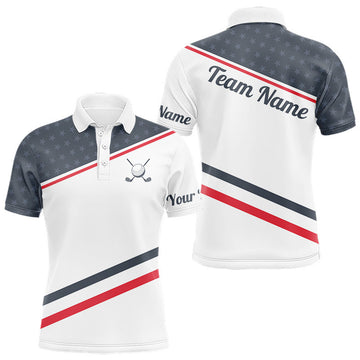 Mens Golf Polo Shirt Custom American Flag White Golf Shirt Patriotic Polo Team Clothing Attire LM1203
