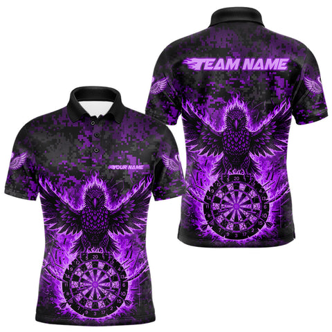 Maxcorners Custom Purple Flames Eagle Digital Camo Darts Polo Shirt For Men Cracked Dart Jerseys MT1511