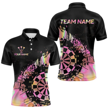 Maxcorners Pink Holographic Dartboard Grunge Darts Polo Shirts For Men Custom Name For Darters LM2602