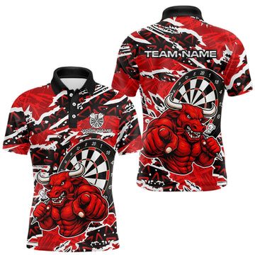 Maxcorners Personalized Men Darts Bull Grunge Red Polo Shirt Custom Name Polo 1/4-Zip Shirt Gift For Darters