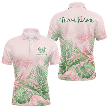 Maxcorners Personalized Green And Pink Tropical Pattern Custom Golf Polo Shirt For Men Golf Team Clothes