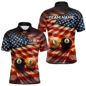 Maxcorners American Flag 8 Ball & 9 Ball Billiard Shirts For Men Custom Patriotic Pool Billiard Team Jersey LM0409