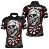 Maxcorners Custom Red Grey Skull Barbed Wire Dartboard Grunge Darts Polo Shirt For Men Dart Gifts MT1511