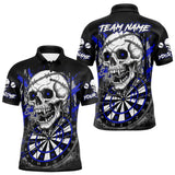 Maxcorners Custom Blue Grey Skull Barbed Wire Dartboard Grunge Darts Polo Shirt For Men Dart Gifts MT1511