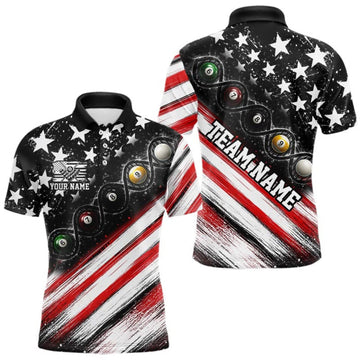 Maxcorners Custom Billiard Ball Is In My Dna Pool Shirt For Men US Flag Patriot Billiard Team Uniform | Red LM0409