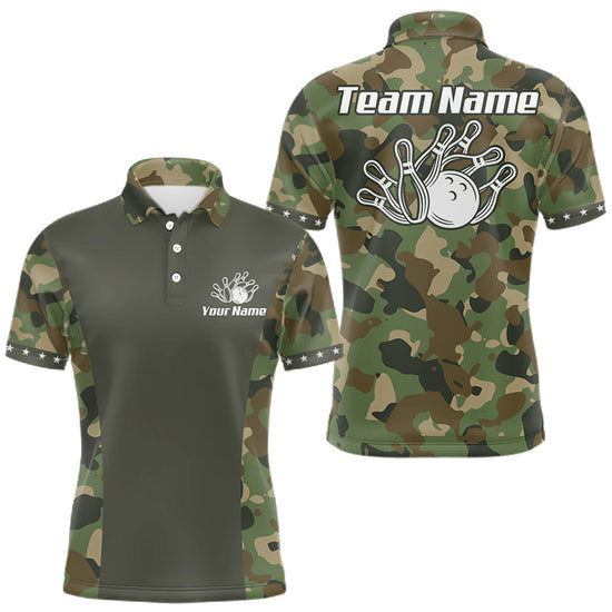 Maxcorners Custom Military Army Camouflage Bowling Polo 1/4-Zip Shirt For Men Bowling Ball Pins Strike Jersey