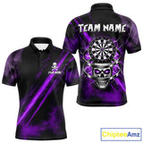 Maxcorners Custom Silver Skull Dartboard Lightning Purple Dart Men Polo Jerseys Outfits Dart Shirt MT1810