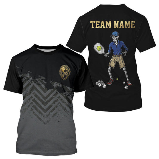 Maxcorners Custom Grey Grunge Mens Pickleball Ball League Jerseys Skeleton Plays Pickleball Team Shirts LM1904