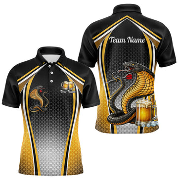 Maxcorners Funny Cobra Cheer Beers Polo & 1/4-Zip Shirt Custom Black & Yellow Cobra Men Best Dart Team Shirts LM1903