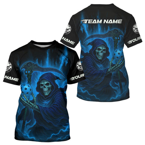 Maxcorners Custom Blue The Grim Heaper Flames Pickleball Ball T-Shirt For Men Pickleball Team Jersey MT2009
