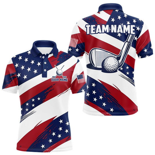Maxcorners Mens Anniversary Golf Polo Shirts US Flag Custom Red, White & Blue Team Golf Shirts Golf Gifts LM2306