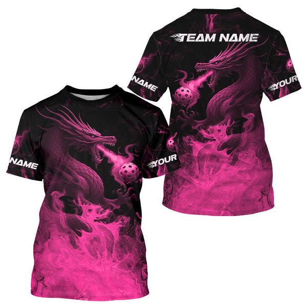 Maxcorners Custom Pink Flames Dragon Pickleball Ball T-Shirt For Men Outfits Pickleball Jersey MT2009