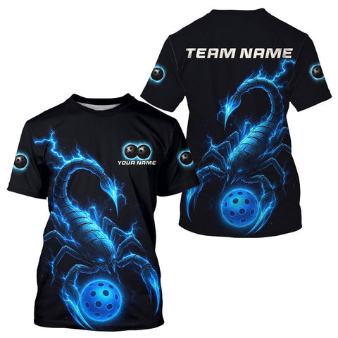 Maxcorners Custom Lightning Blue Ball Scorpion Pickleball T-Shirt For Men Outfits Pickleball Jersey MT2009