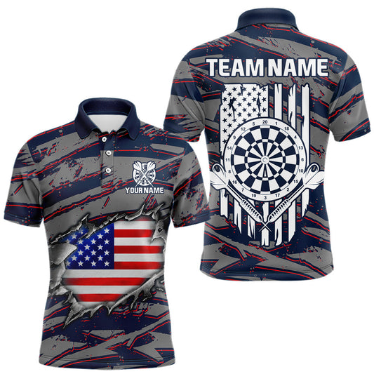 Maxcorners Blue And Red American Flag Darts Polo Quarter-Zip Shirt For Men Custom Patriotic Dart Jerseys