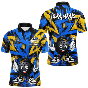 Maxcorners Custom Rock-On Bowling Ball Funny Bowling Shirts For Men Blue And Yellow Bowling Team Jerseys LM2607