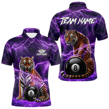 Maxcorners Thunder Purple Funny Tiger 8 Ball Billiard Pool Shirt For Men Custom Billiard Team Attire LM2704