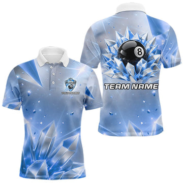 Maxcorners Mens Blue Diamond Crystal 8 Ball Pool Billiard Shirt Custom Name Billiard League Shirt For Team LM0409