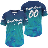 Maxcorners Custom Blue And White Baseball Shirt For Men Outfits Grunge Ocean Baseball Jerseys LM2509