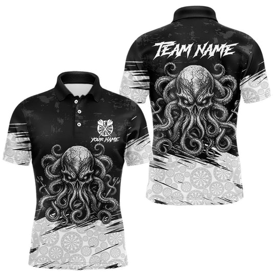 Maxcorners Personalized White and Black Octopus Dartboard Funny Dart Shirt for Men, Polo and Quarter-Zip Team Jersey