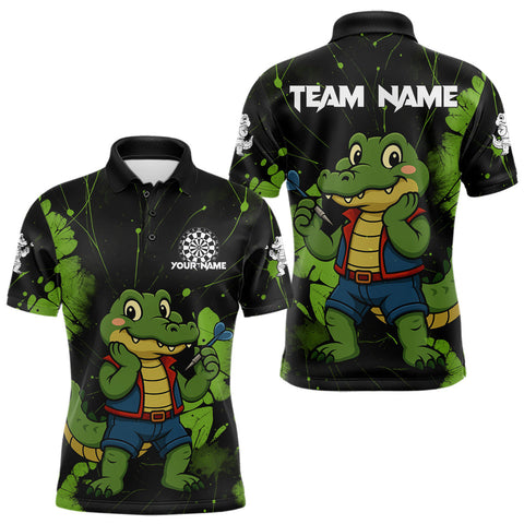 Maxcorners Custom Green Crocodile Funny Dart Polo Shirt For Men Splatter Dart Team Jerseys LM2509