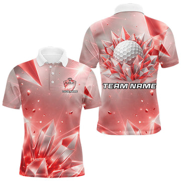 Maxcorners Mens Golf Polo Shirt Custom Red-Diamond Crystal Golf Ball