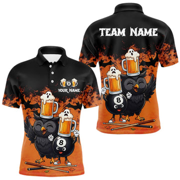 Maxcorners Halloween Pool Billiard Team Shirts Custom Funny Beer Owl & 8 Ball Pool Jersey For Men LM0409