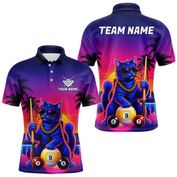 Maxcorners Custom Funny Billiard Shirt For Men Personalized Neon Cat 9-Ball Pool Team Jersey Billiard Apparel LM0410