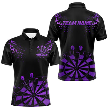 Maxcorners Personalized Dart Polo Quarter-Zip Shirt For Men Custom Name With Black And Purple Darts Team Jersey LM0409