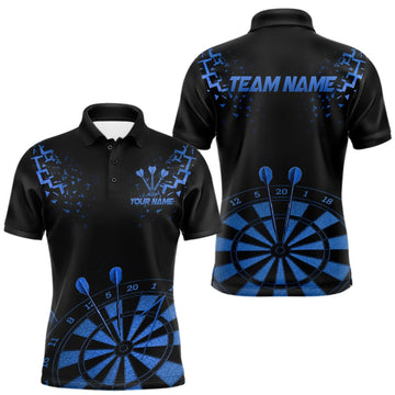 Maxcorners Personalized Dart Polo Quarter-Zip Shirt For Men Custom Name With Black And Blue Darts Team Jersey LM0409