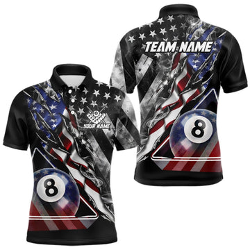 Maxcorners Personalized Smoke US Flag Billiard 8 Ball Pool Shirt For Men Custom Patriotic Billiard Team Appeal LM0409