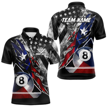 Maxcorners Personalized Smoke Texas Flag Billiard 8 Ball Pool Shirt For Men Custom Patriotic Billiard Appeal LM1904