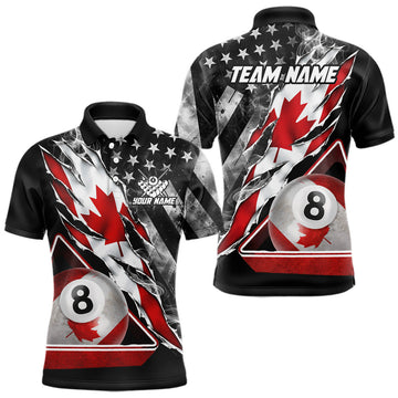 Maxcorners Personalized Smoke Canada Flag Billiard 8 Ball Pool Shirt Custom Patriotic Billiard Appeal For Men LM1904