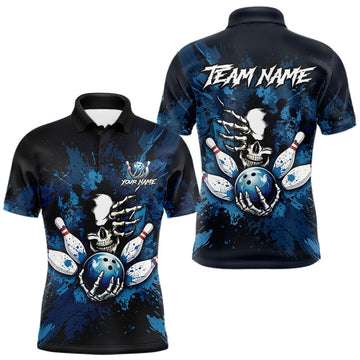 Maxcorners Blue Skeleton Torn Bowling Ball & Pin Jerseys For Men