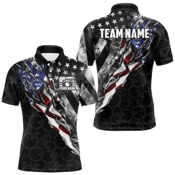 Maxcorners Bowling Ball Camo Patriotic Bowling Jersey For Men Custom Grunge American Flag Bowling Team Shirts LM0409