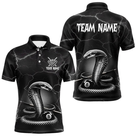Maxcorners Custom Cobra Snake 8 Ball Pool Polo Shirt For Men Black Thunder Billiards Team Tournament Shirts LM0510