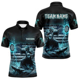 Maxcorners Custom Lightning Turquoise Grim Reaper Beer Funny Men Darts Polo Shirt US Flag Dart Jerseys TU0411
