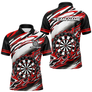 Maxcorners Black And Red Dartboard Fire Flame Darts Team Shirt For Men Custom Darts Polo 1/4-Zip Jersey LM0208