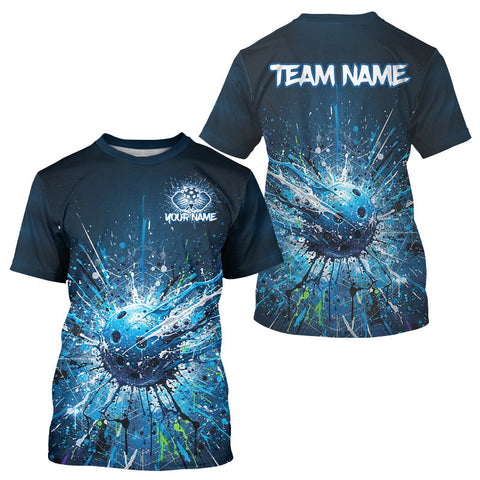 Maxcorners Custom Blue Splatter Pickleball Ball T-Shirt Men Multi-Color Pickleball Team Jerseys MT0811