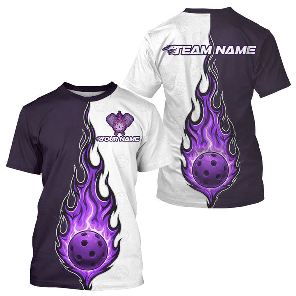 Maxcorners Custom White And Purple Flames Pickleball Ball T-Shirt Men's Pickleball Jersey MT0811