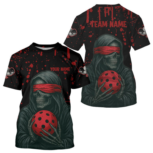 Maxcorners Custom Black Skeleton Splatter Red Pickleball Men T-Shirt Outfits Pickleball Jerseys LM0910