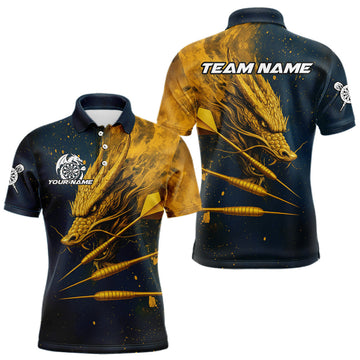 Maxcorners Custom Blue And Gold Dragon Dart Arrow Dart Men Polo Shirt Grunge Dart Team Jerseys LM0404