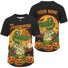 Maxcorners Custom Crocodile Pumpkin Halloween Baseball Jerseys For Men Funny Baseball Jerseys LM1109