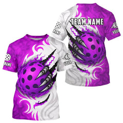 Maxcorners White & Purple Claw Scratches Pickleball Ball T-Shirt For Men Custom Pickleball Jerseys LM1501