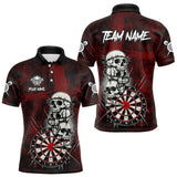 Maxcorners Custom Red Grunge Barbed Wire Grey Skull Dartboard Men Darts Polo Shirt Dart Jerseys TU1711