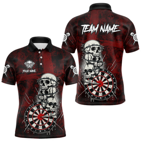 Maxcorners Custom Red Grunge Barbed Wire Grey Skull Dartboard Men Darts Polo Shirt Dart Jerseys TU1711