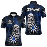 Maxcorners Custom Blue Grunge Barbed Wire Grey Skull Dartboard Men Darts Polo Shirt Dart Jerseys TU1711