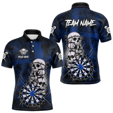 Maxcorners Custom Blue Grunge Barbed Wire Grey Skull Dartboard Men Darts Polo Shirt Dart Jerseys TU1711